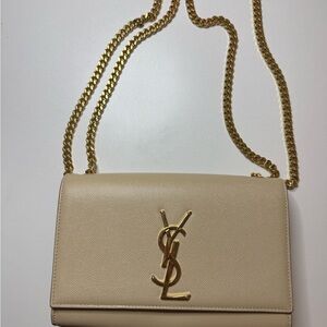 Pre-owned Saint Laurent Kate Small Chain Bag – Beige Grain de Poudre Leather